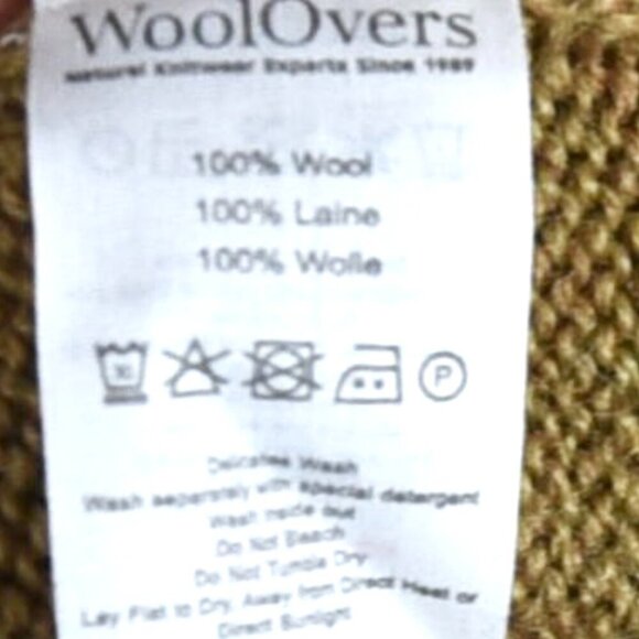 WoolOvers 100% Wool Crewneck Sweater Fits M Mustard Peas Heather Knit Pullover - Picture 6 of 7